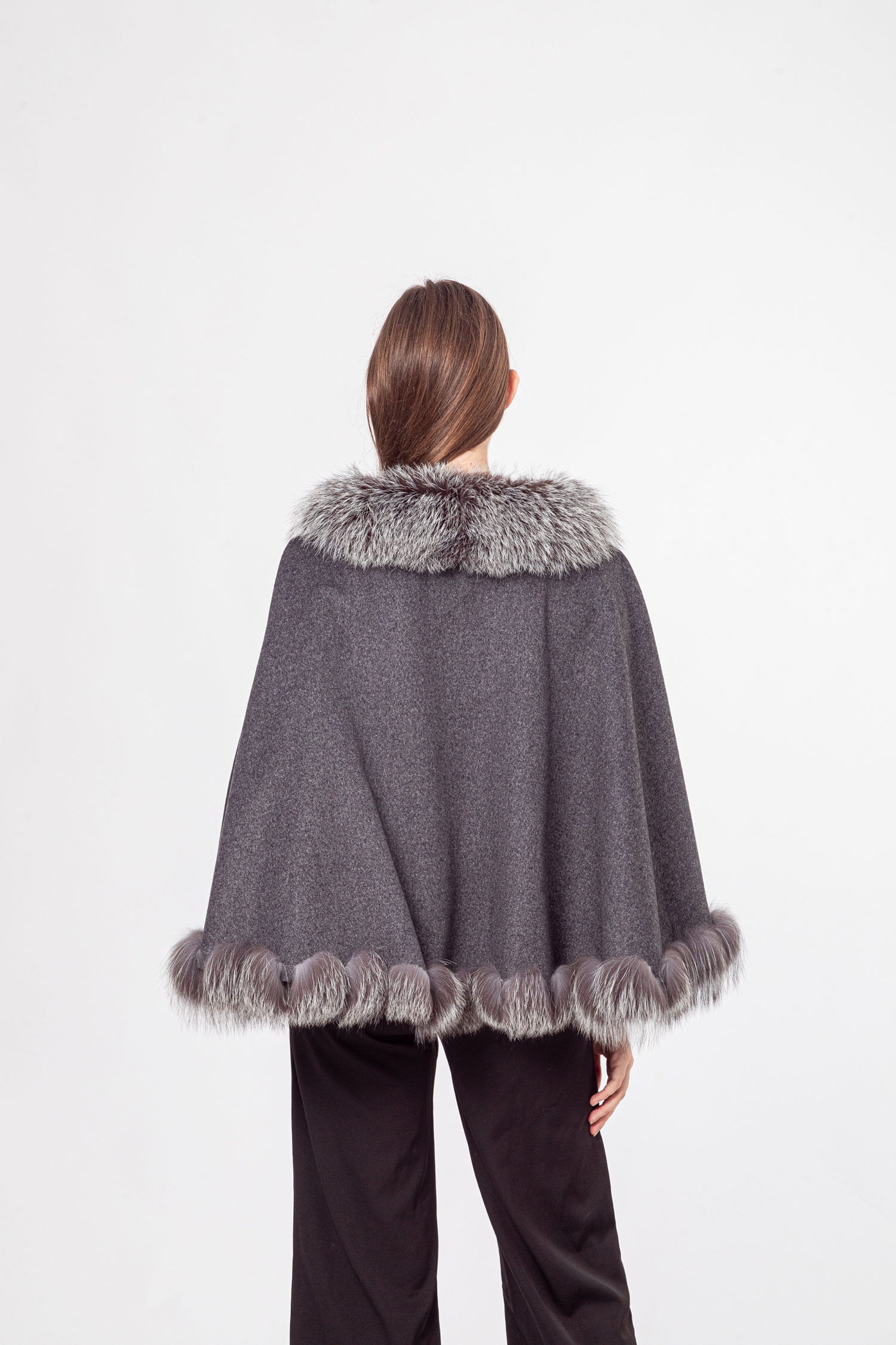 women cape fox fur collar 100% wool shawl lvcomeff 210725 - Image 5