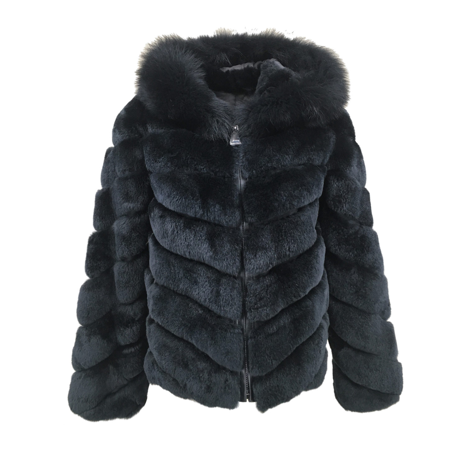 real rex rabbit fur coat with hood 100% wool bottom lvcomeff 220613 - Image 12