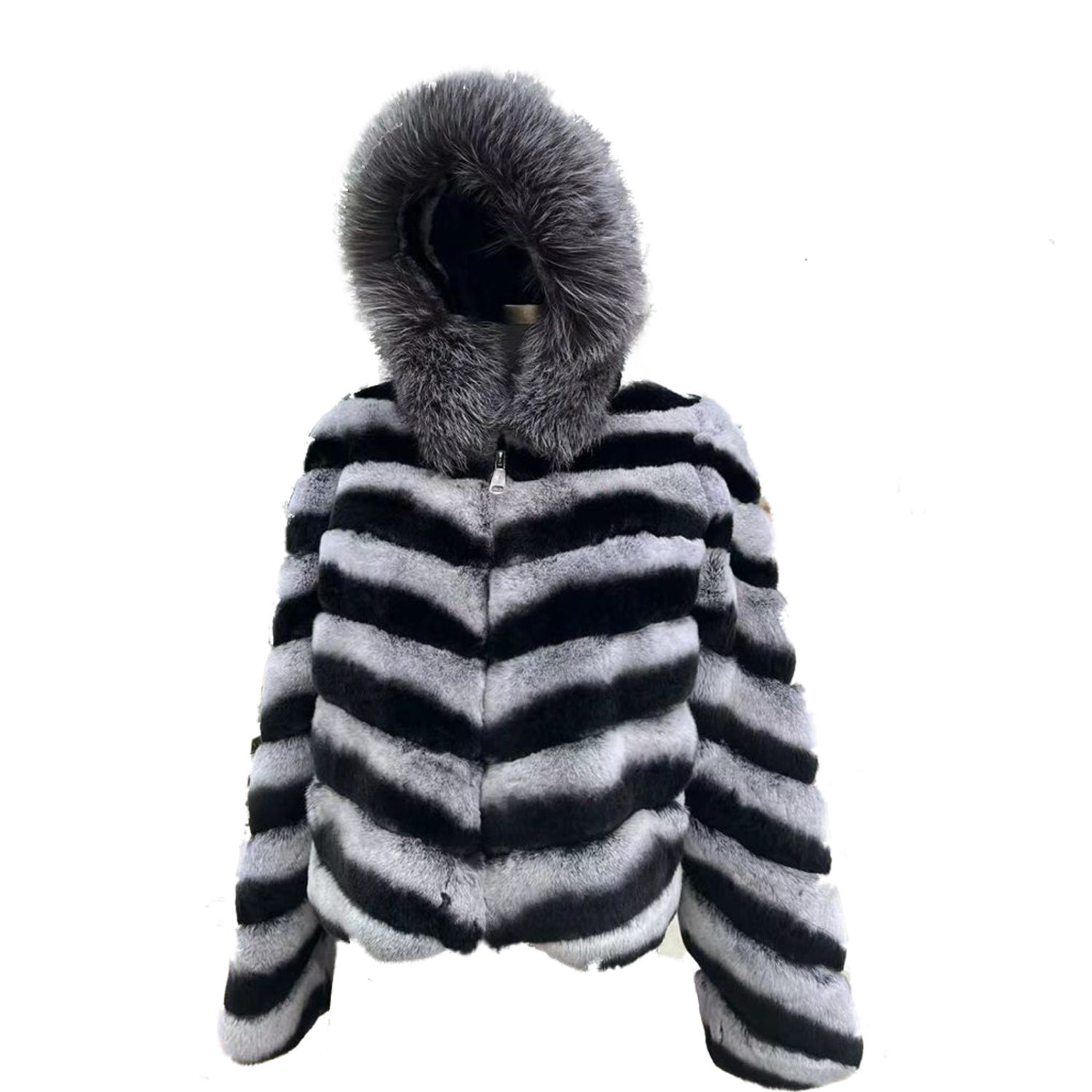 real rex rabbit fur coat with hood 100% wool bottom lvcomeff 220613 - Image 11