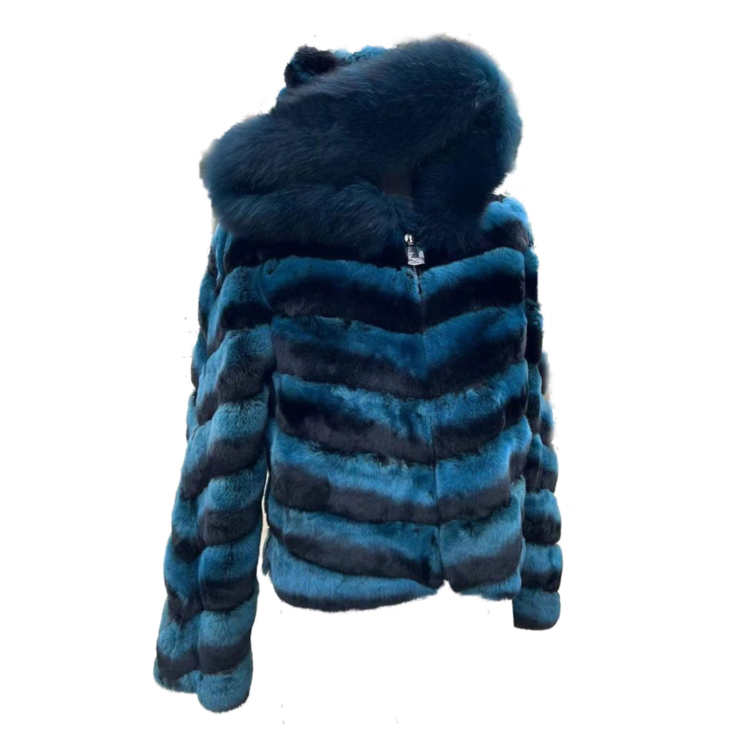 real rex rabbit fur coat with hood 100% wool bottom lvcomeff 220613 - Image 9