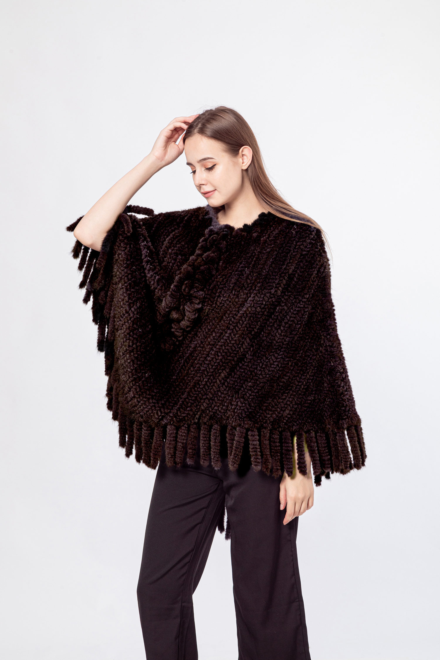 women knitted stole mink fur tassel shawl lvcomeff 210720 - Image 6